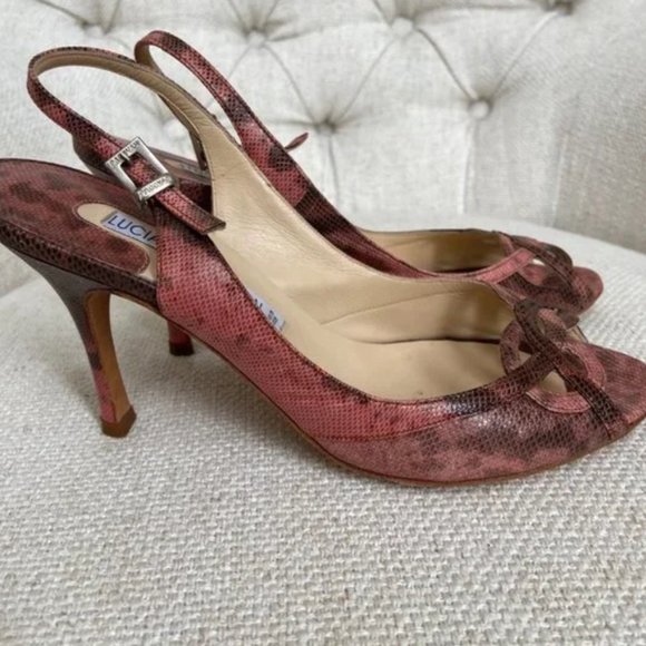 Snakeskin Heels Vintage Leather Pink Stilettos Italian Size 6 36 Luciano Padovan - Picture 6 of 12